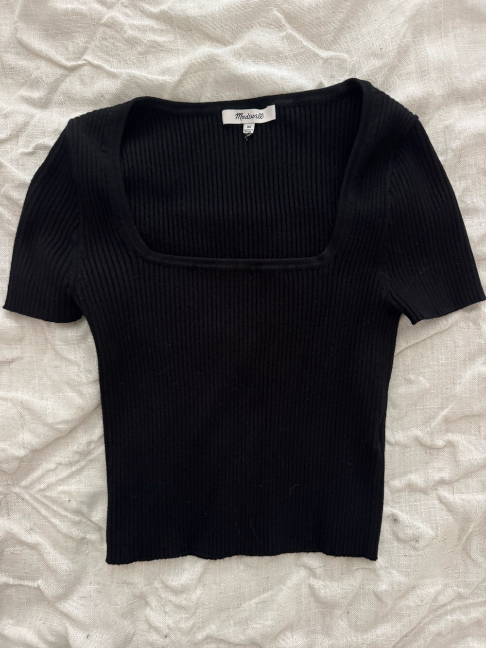 Madewell Black Ribbed Square-Neck Short Sleeve Sweater
